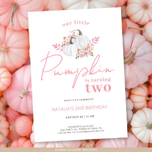 Invitation Floral rose Notre Petit Citrouille 2e anniversaire