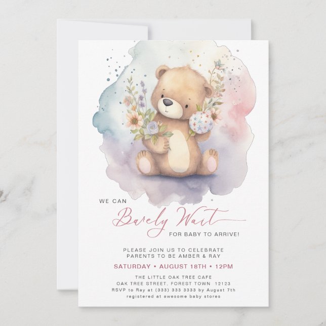 Invitation Floral rose on peut attendre le Baby shower fille (Devant)