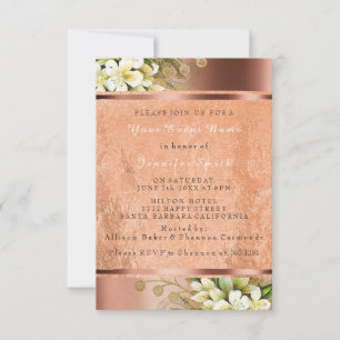 Invitation Floral Rose Or Cuivre Métallurgique Blush Élégant 