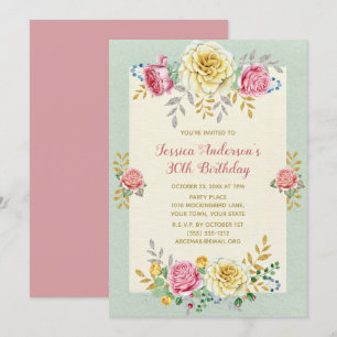 Invitation Floral Rose Or trentième 30ème anniversaire Invita