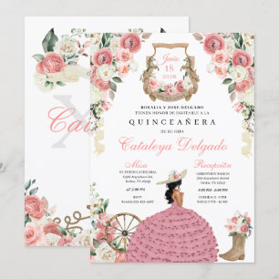Invitation Floral rose Ouest Mariachi Charro Quinceañera