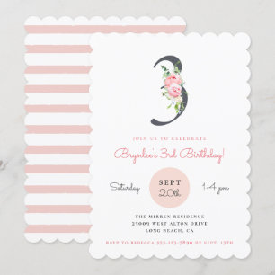 Invitation Floral rose pâle 3e anniversaire