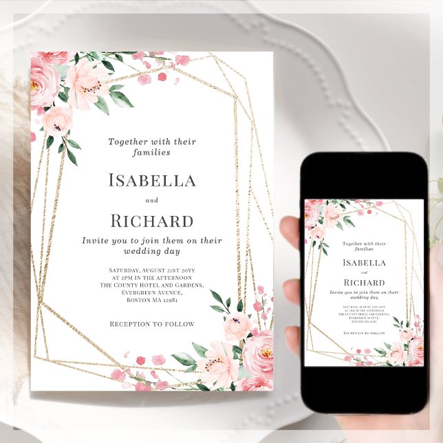 Invitation Floral rose pâle | MARIAGE (Créateur téléchargé)