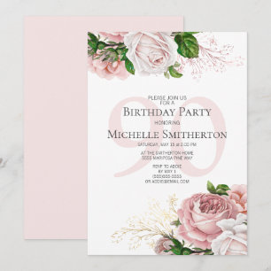 Invitation Floral rose pâle Rose blanc 90e anniversaire