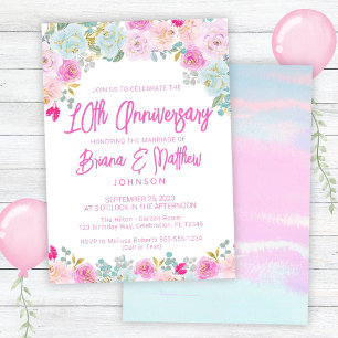 Invitation Floral rose Peach 10e anniversaire de Mariage