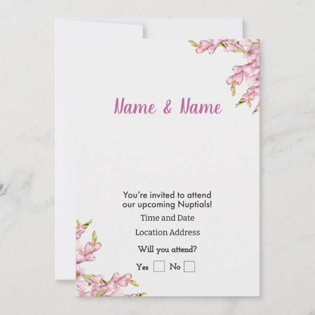 Invitation Floral rose personnalisable (Devant)