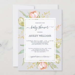 Invitation Floral rose pivoine Russe Boho violet Baby shower
