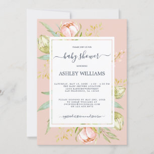 Invitation Floral rose pivoine Rustique Boho Baby shower rose