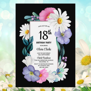 Invitation Floral rose pourpre 18e anniversaire