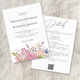 Invitation Floral rose poussiéreux en un seul Mariage