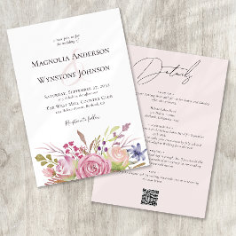 Invitation Floral rose poussiéreux en un seul Mariage