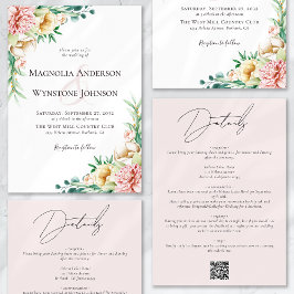 Invitation Floral rose poussiéreux en un seul Mariage