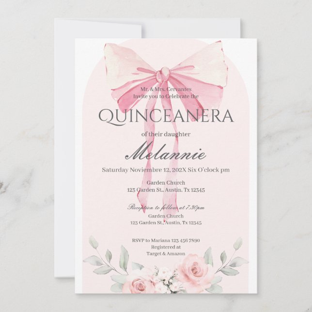 Invitation Floral rose Quinceañera (Devant)