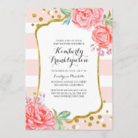 Floral rose rayures Gold Confetti Baby shower