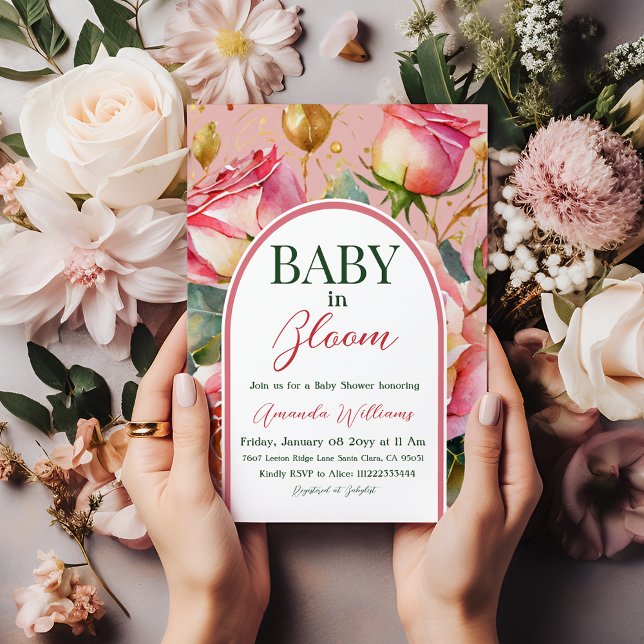 Invitation Floral Rose rose bébé en Fleur Baby shower fille (Créateur téléchargé)