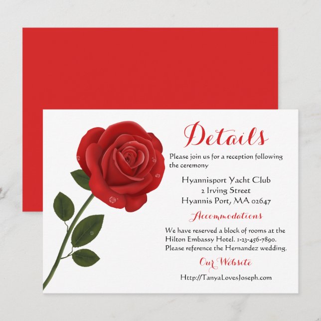 Invitation Floral Rose rouge - Fête de mariage (Devant / Derrière)