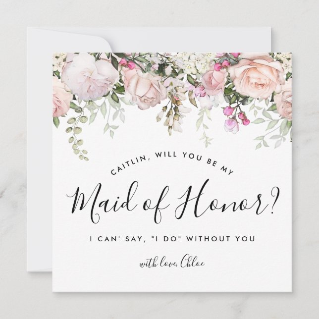 Invitation Floral rose rustique vous serez ma femme d'honneur (Devant)