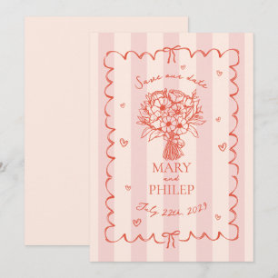 Invitation Floral Rose Stripe Botanique Enregistrer La Date