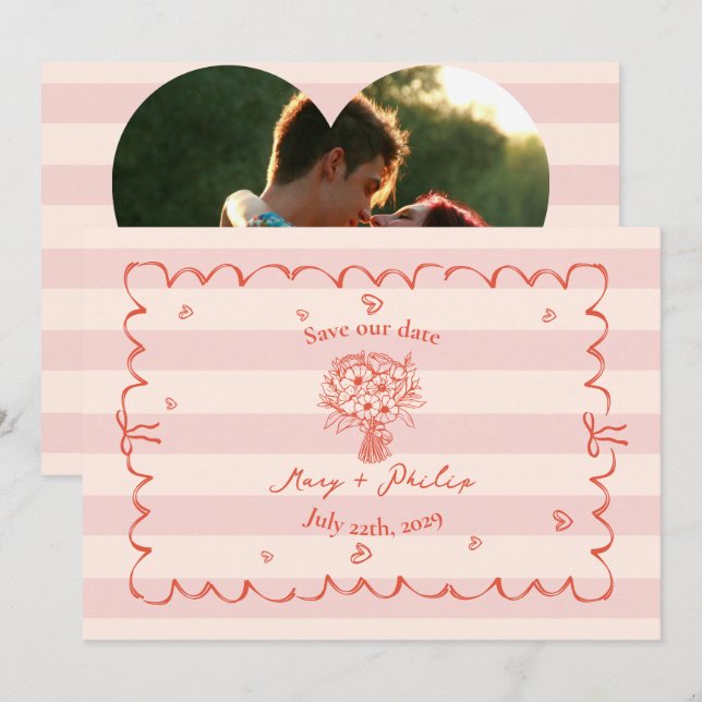 Invitation Floral Rose Stripe Botanique Enregistrer La Date P (Devant / Derrière)