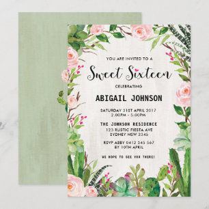 Invitation floral rose Sweet sixteen de Boho Succu