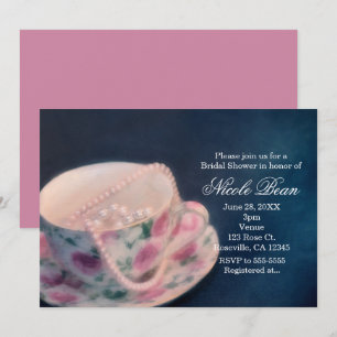 Invitation Floral Rose Tea Cup & Pearl Fête des mariées