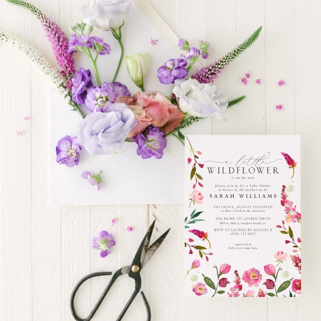 Invitation Floral rose Un Peu Fleur sauvage Douche Aquarelle (Easily personalize this beautiful little wildflower invitation with your personal details)