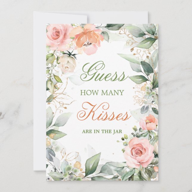 Invitation Floral rose, verdure Devinez combien de baisers fo (Devant)