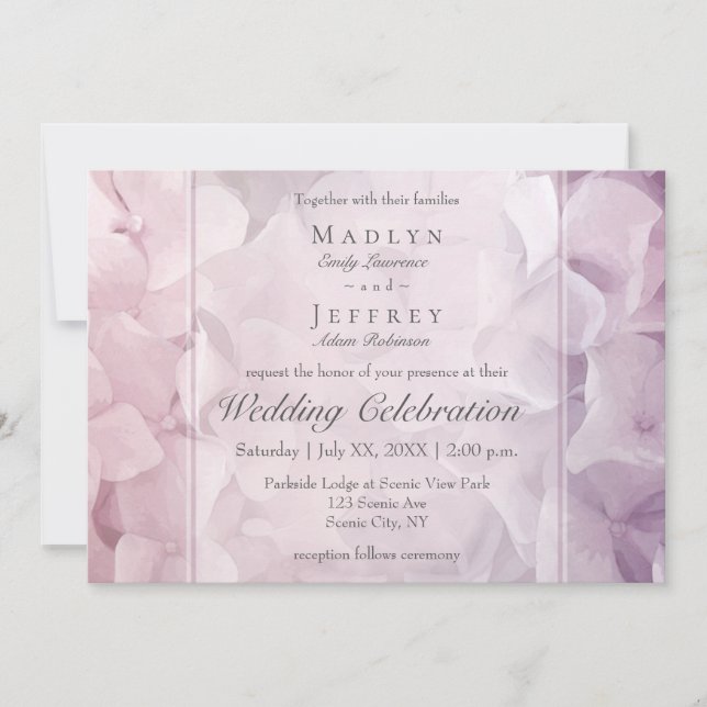 Invitation Floral rose violet Hydrangea Jardin Mariage (Devant)