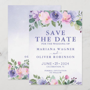 Invitation Floral rose violet moderne Enregistrer la date