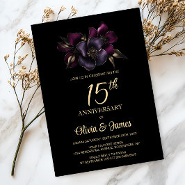 Invitation Floral rose violet noir 15e anniversaire