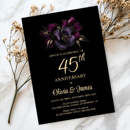 Invitation Floral rose violet noir 45e anniversaire