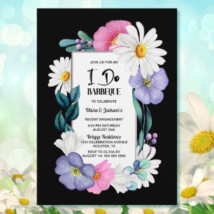 Invitation Floral rose violet sur noir I Do BBQ
