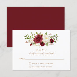 Invitation Floral Rouge Bourgogne Blanc Élégant Mariage RSVP