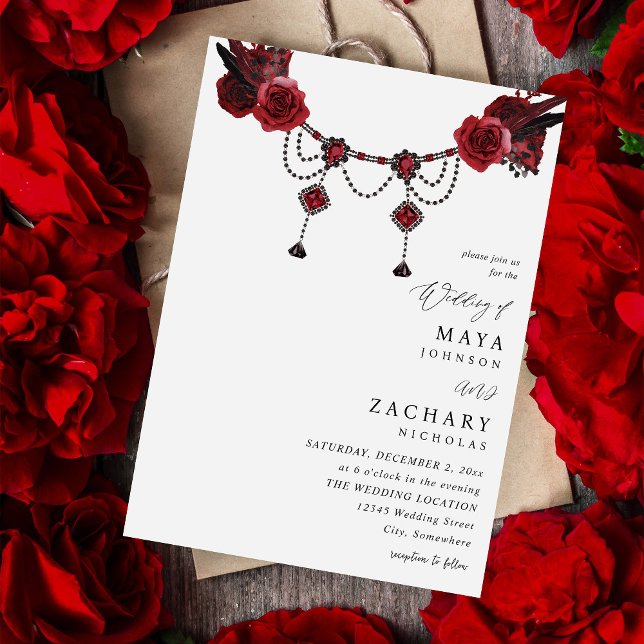 Invitation Floral rouge et Mariage cristal (Créateur téléchargé)
