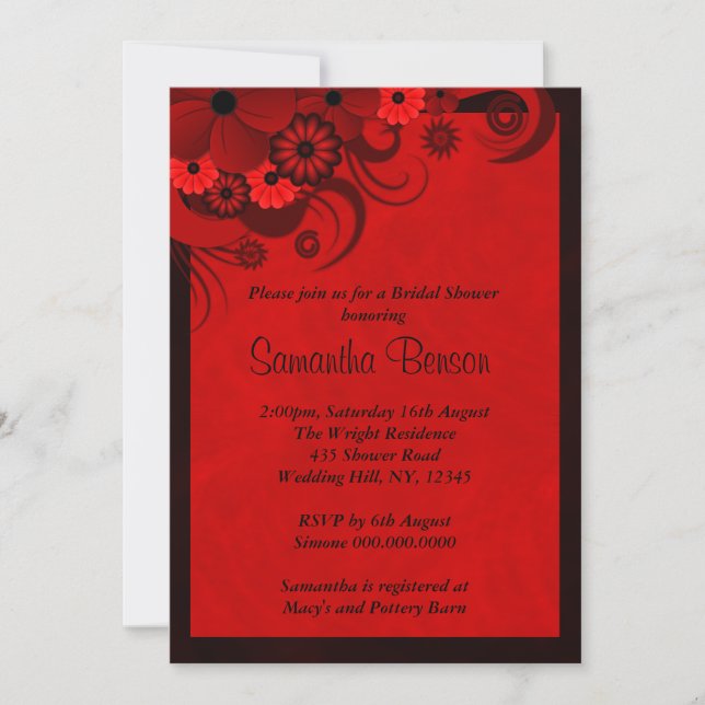 Invitation Floral rouge foncé Goth Mariage Fête des mariées I (Devant)
