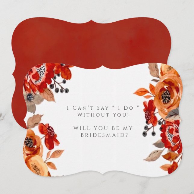 Invitation Floral Rouge Orange Foncé Serez-Vous Ma Femme D'Ac (Devant / Derrière)