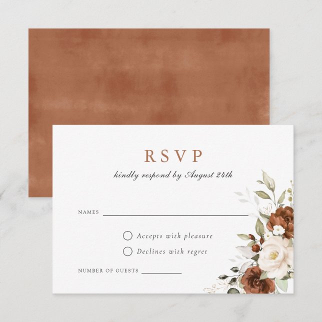 Invitation Floral rouille Citrouille Mariage de automne de ve (Devant / Derrière)