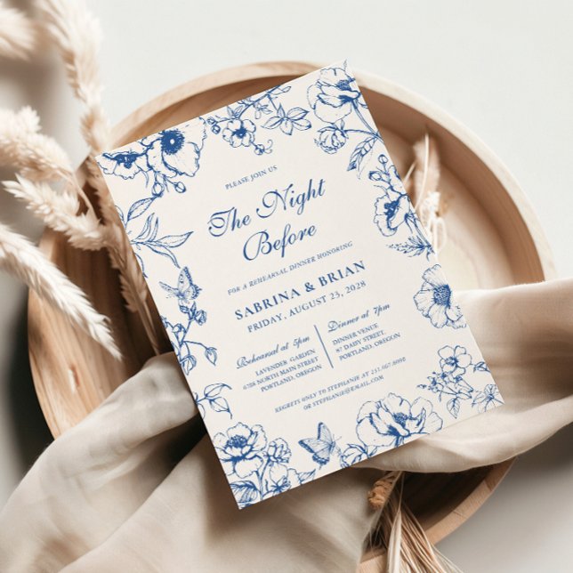 Invitation Floral Royal Bleu Nuit Avant Le Dîner De Répétitio (Créateur téléchargé)