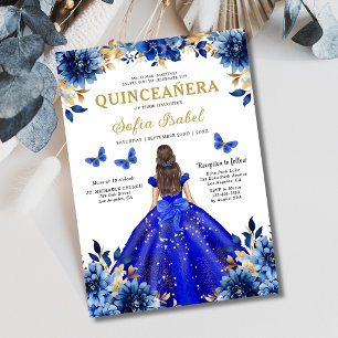 Invitation Floral Royal Blue Butterfly Princess Quinceanera