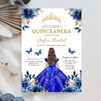 Floral Royal Blue Butterfly Princess Quinceanera