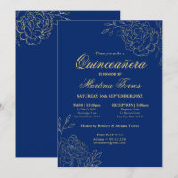 Floral Royal Blue Gold Fine Art Quinceanera