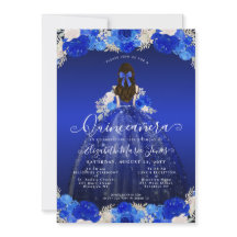 Floral Royal Blue Princess Robe Gown Quinceanera
