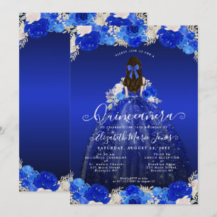 Invitation Floral Royal Blue Princess Robe Gown Quinceanera