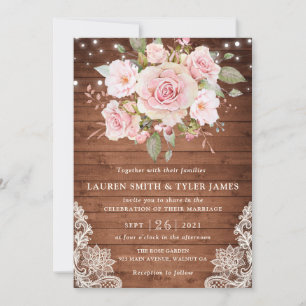 Invitation Floral Rustic Bois Rose String Mariage de dentelle