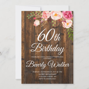 Invitation Floral Rustic Wood 60e anniversaire