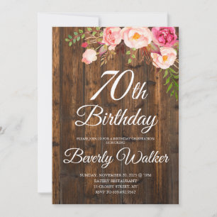 Invitation Floral Rustic Wood 70e anniversaire