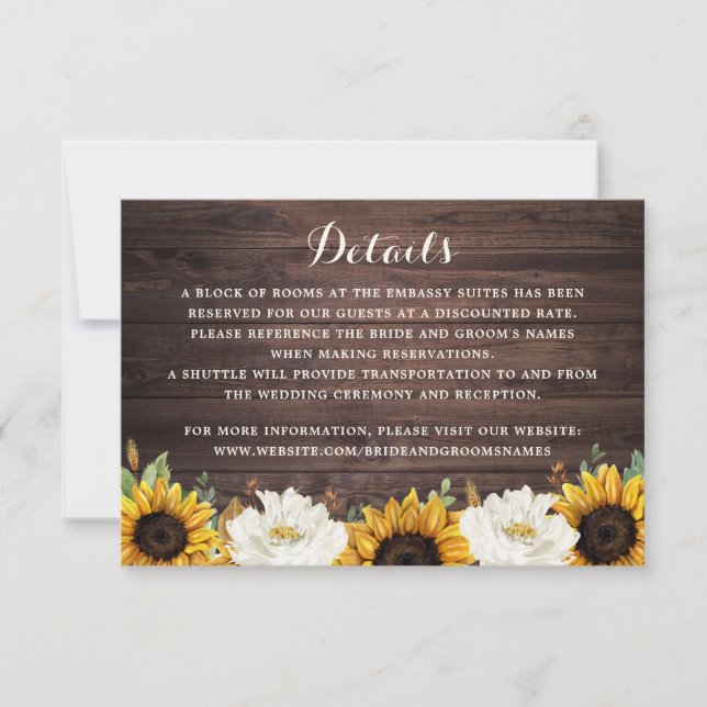 Invitation Floral Rustic Wood Sunflower Verdure Détails de la (Devant)