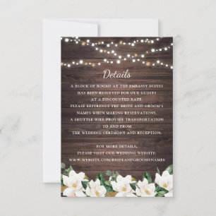 Invitation Floral Rustique Bois Magnolia Éclairages à cordes