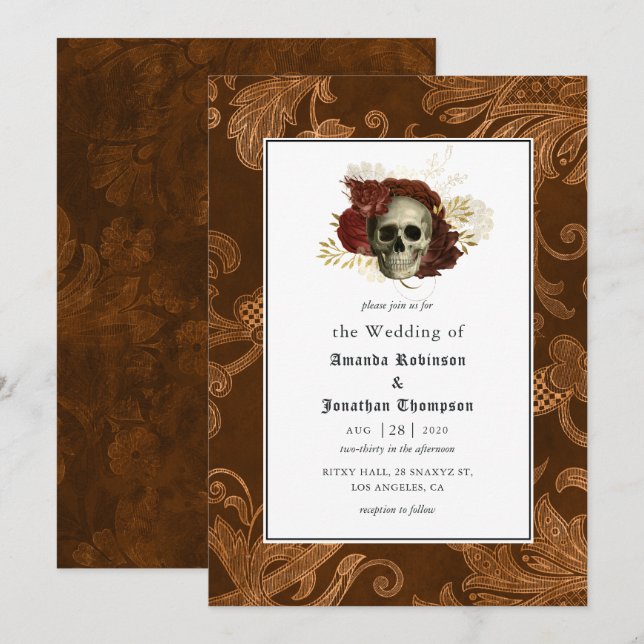 Invitation Floral Rustique Damask Mariage gothique (Devant / Derrière)