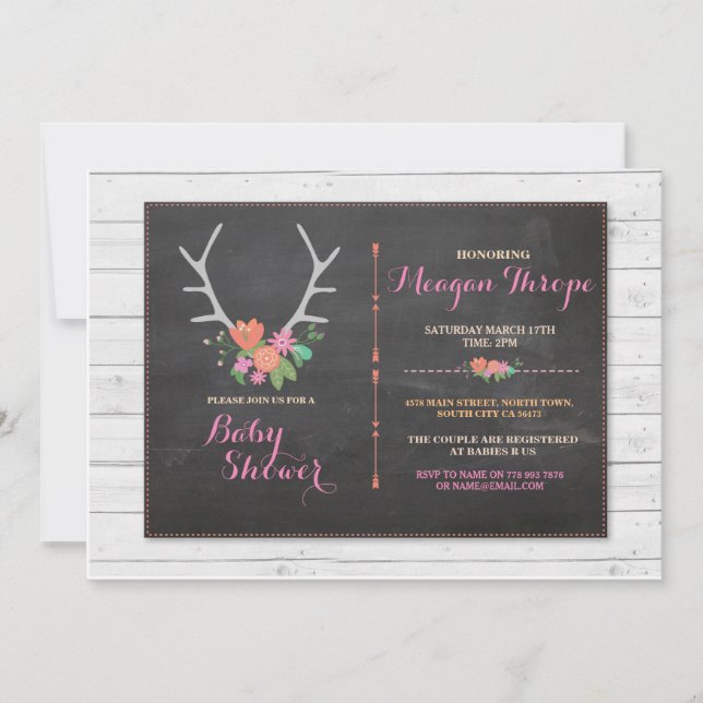 Invitation floral rustique de rose de mâle de baby (Devant)